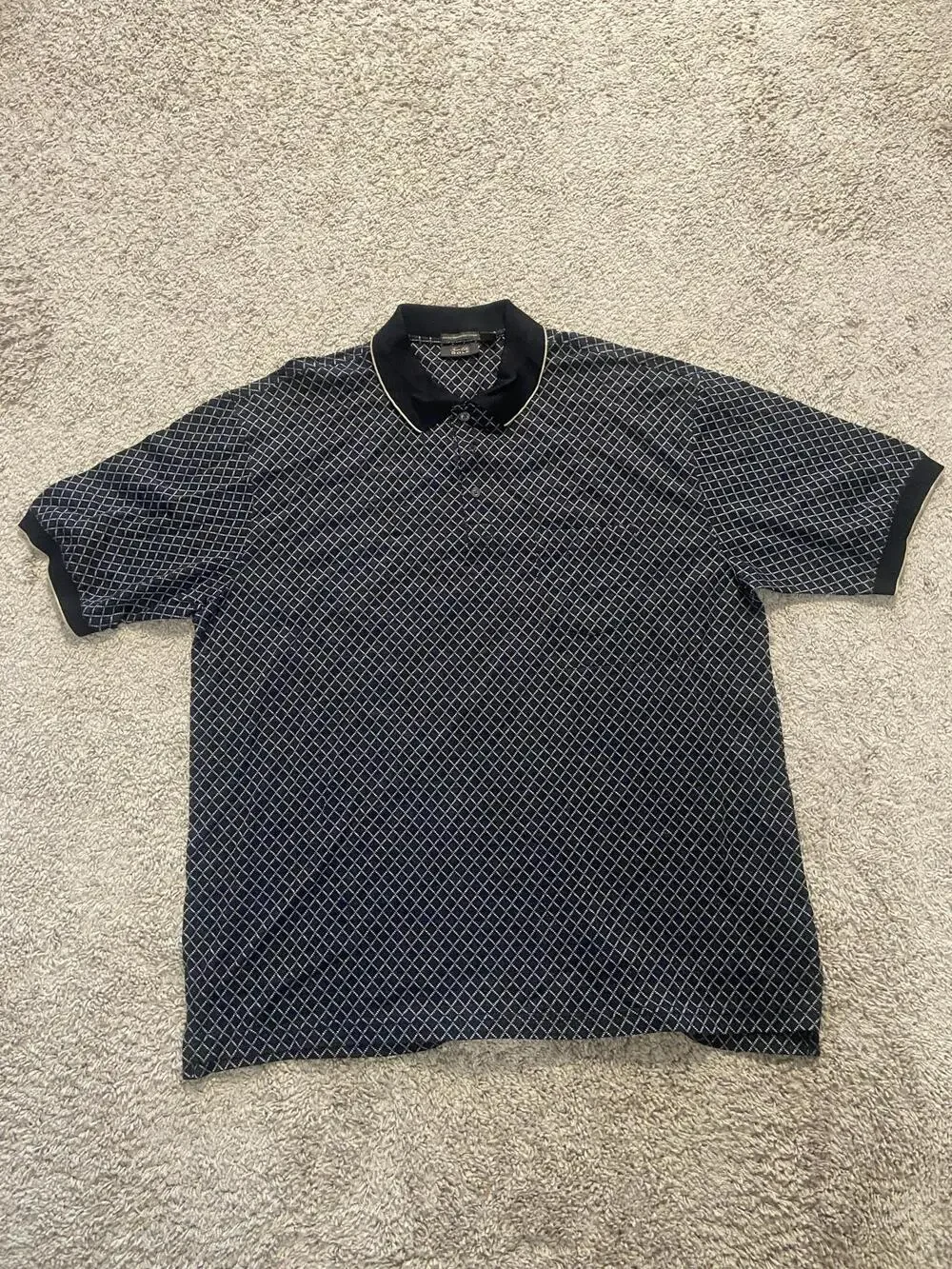 Tasso Elba Polo Shirt Mens Large Black Argyle Knit Double Mercerized Golf
